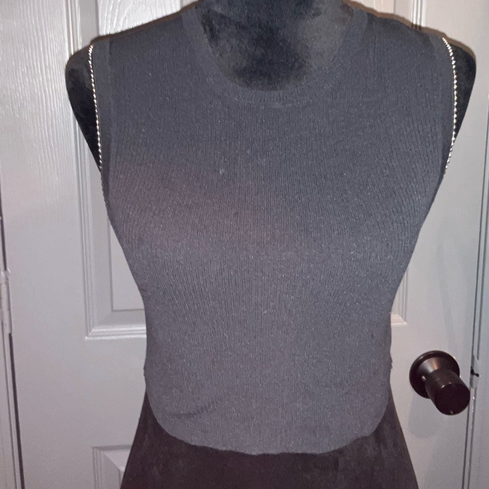 Free People Intimately medium black knit tank with beading around arm holes